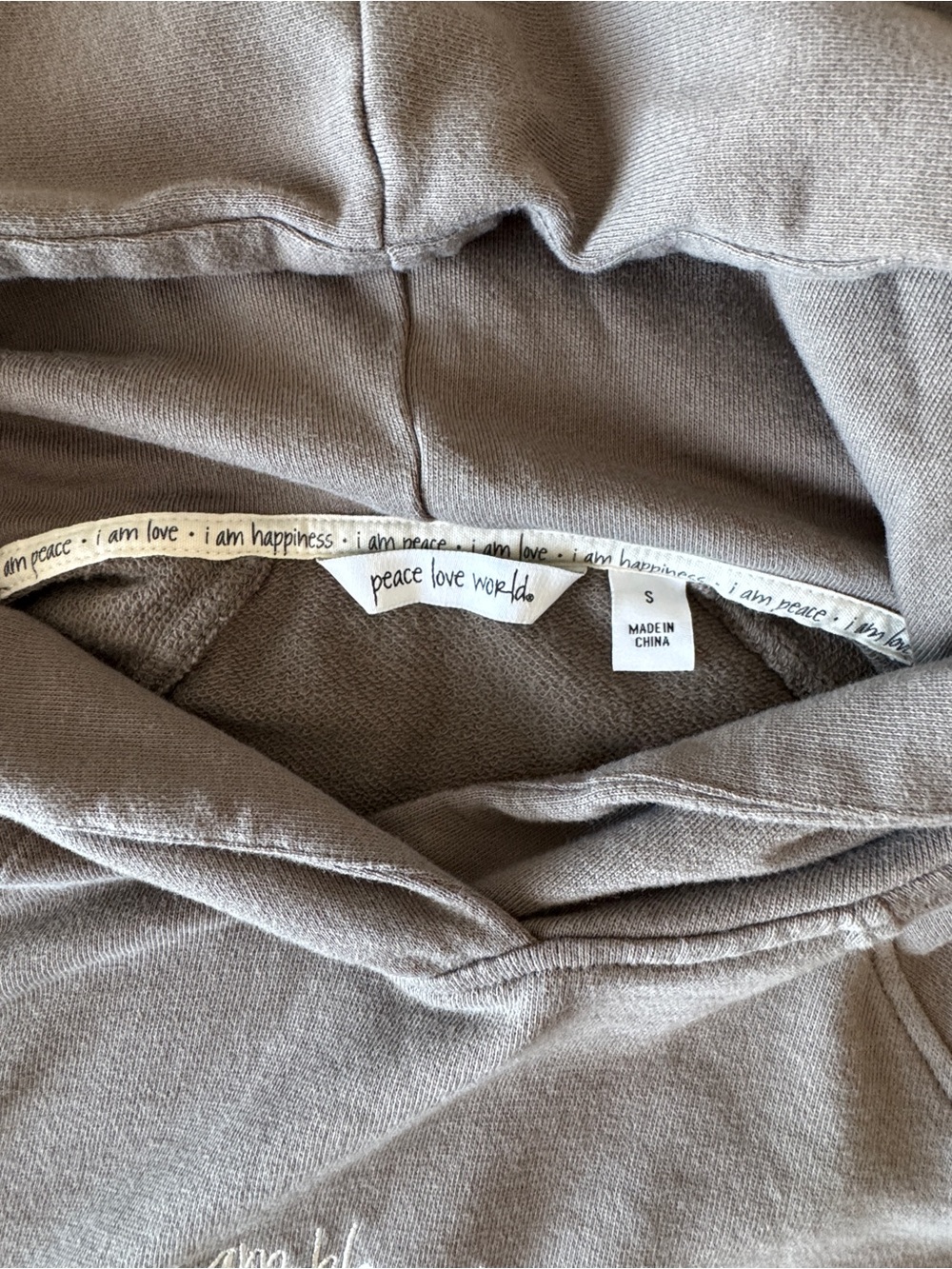 Peace Love World I Am Blessed Olive Stone French Terry Hoodie Sweatshirt S - Picture 8 of 9